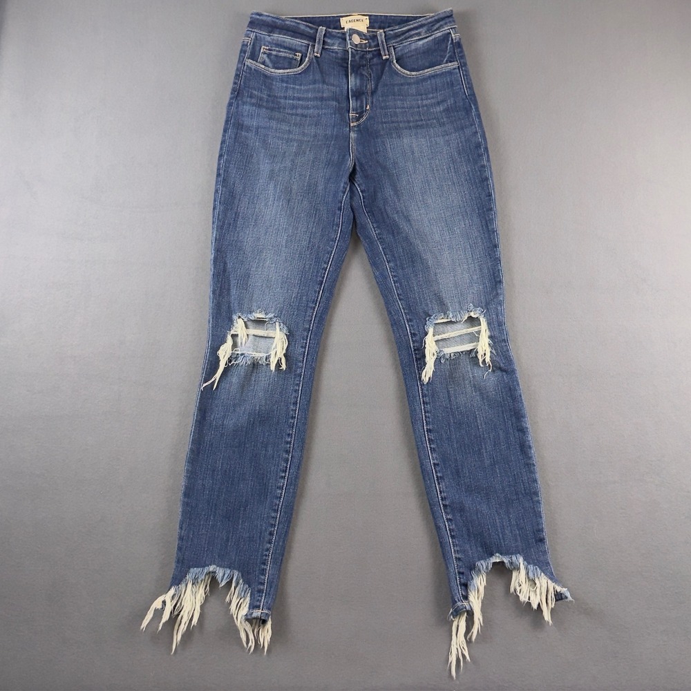 LAGENCE High Line High Rise Skinny Encina Distressed Frayed Hem 26 Distressed